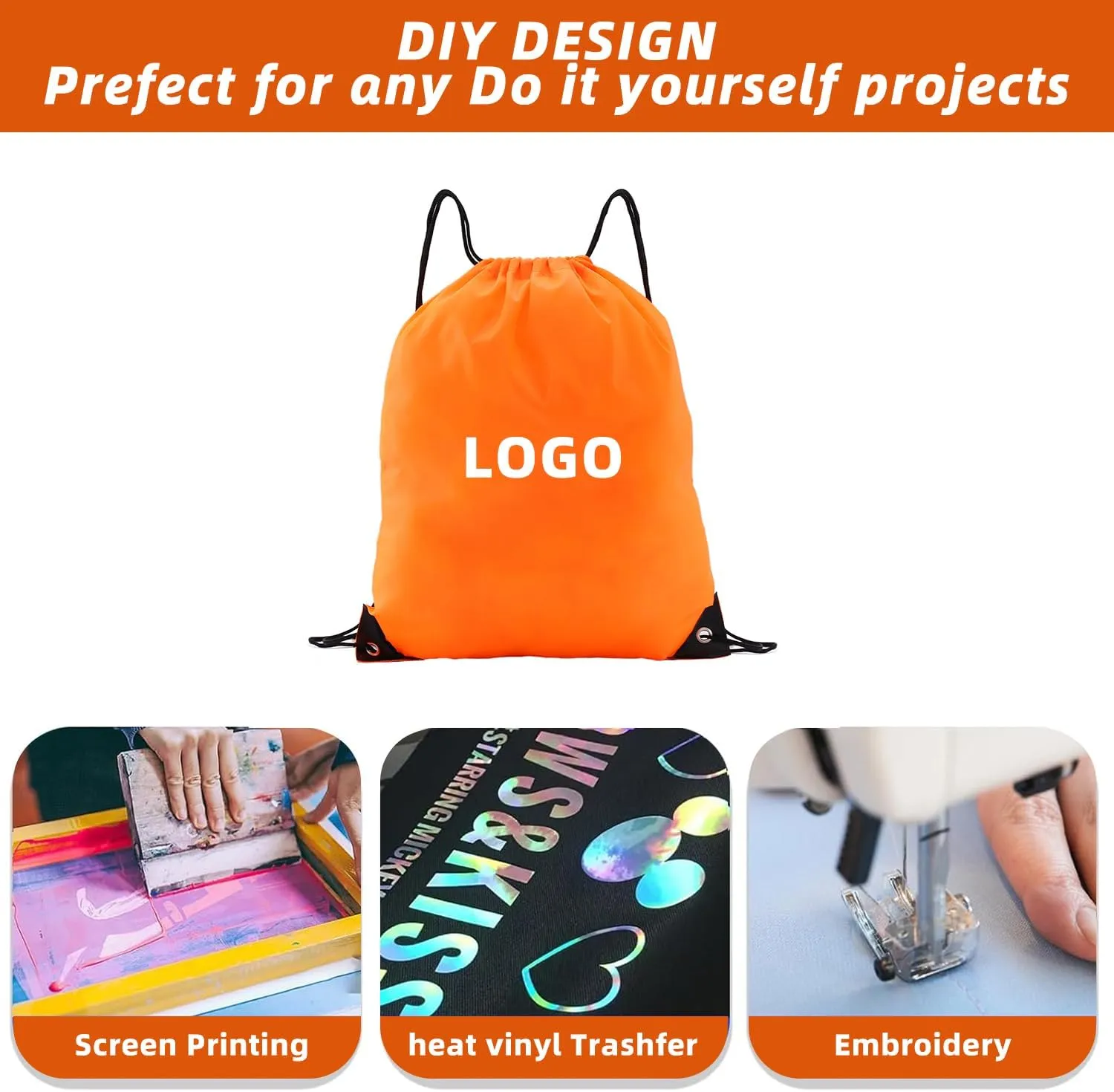 drawstring backpack, Drawstring Bags Bulk,10 Pcs Draw String Bags, Cinch Bag,essential for gym travel, unisex, loose and portable(10, Orange)