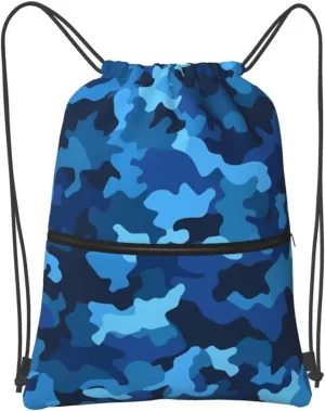Drawstring Backpack Sports Gym Bags Blue Camo Drawstring Bags for Men Women Beach Bag String Bag