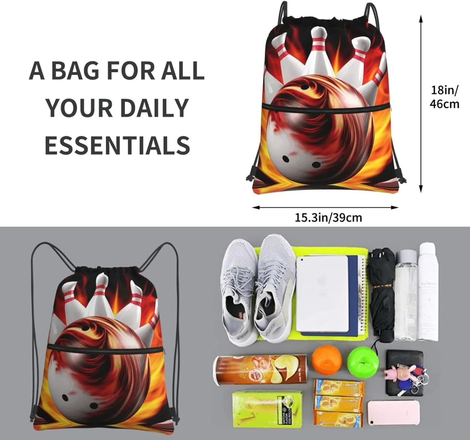 Drawstring Backpack Sports Gym Bags Bowling Ball Drawstring Bags for Men Women Beach Bag String Bag