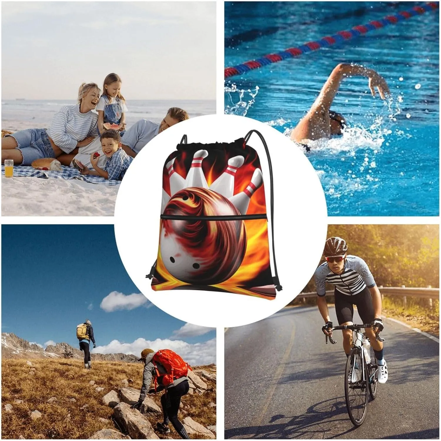 Drawstring Backpack Sports Gym Bags Bowling Ball Drawstring Bags for Men Women Beach Bag String Bag