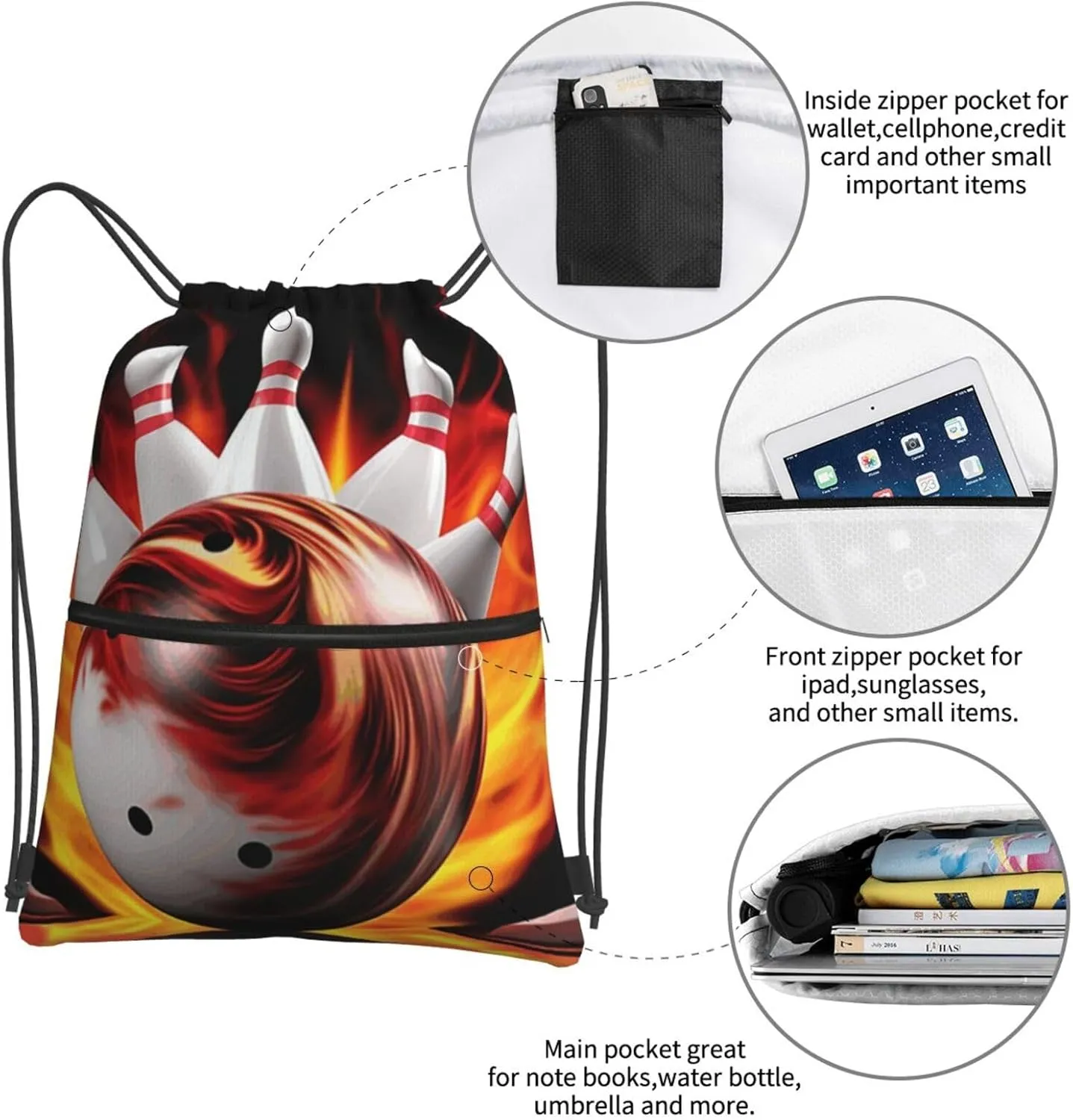 Drawstring Backpack Sports Gym Bags Bowling Ball Drawstring Bags for Men Women Beach Bag String Bag