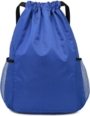 Drawstring Backpack, Waterproof Drawstring Bag Sports Gym Bag Wide Shoulder Strap String Backpacks Bag with Mesh Pockets and Built-in Zipper Pocket -Royal Blue, Large: 49*39*18cm