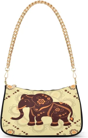 Elephant Abstract Shoulder Handbags for Women Travel Hobo Tote Handbag Women Gold Chain Shoulder Bags Purse with Zipper Closure