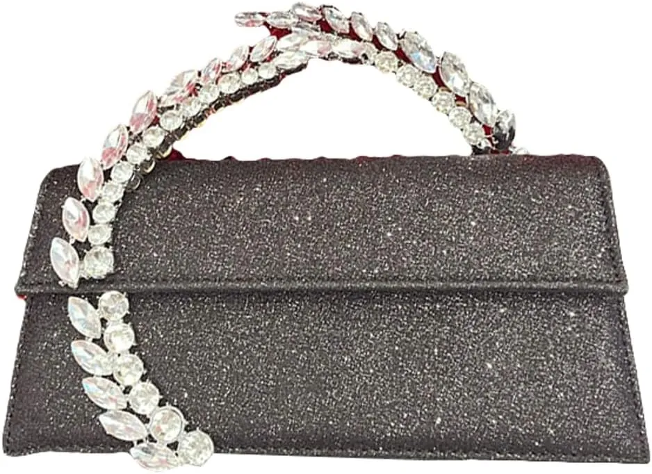 Evening Bag For Women Glitter Crystal Handle Clutch Purse Flap Handbags For Wedding Party Chain Crossbody Bags