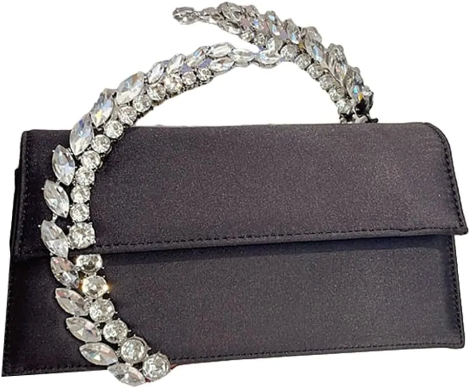Evening Bag For Women Glitter Crystal Handle Clutch Purse Flap Handbags For Wedding Party Chain Crossbody Bags