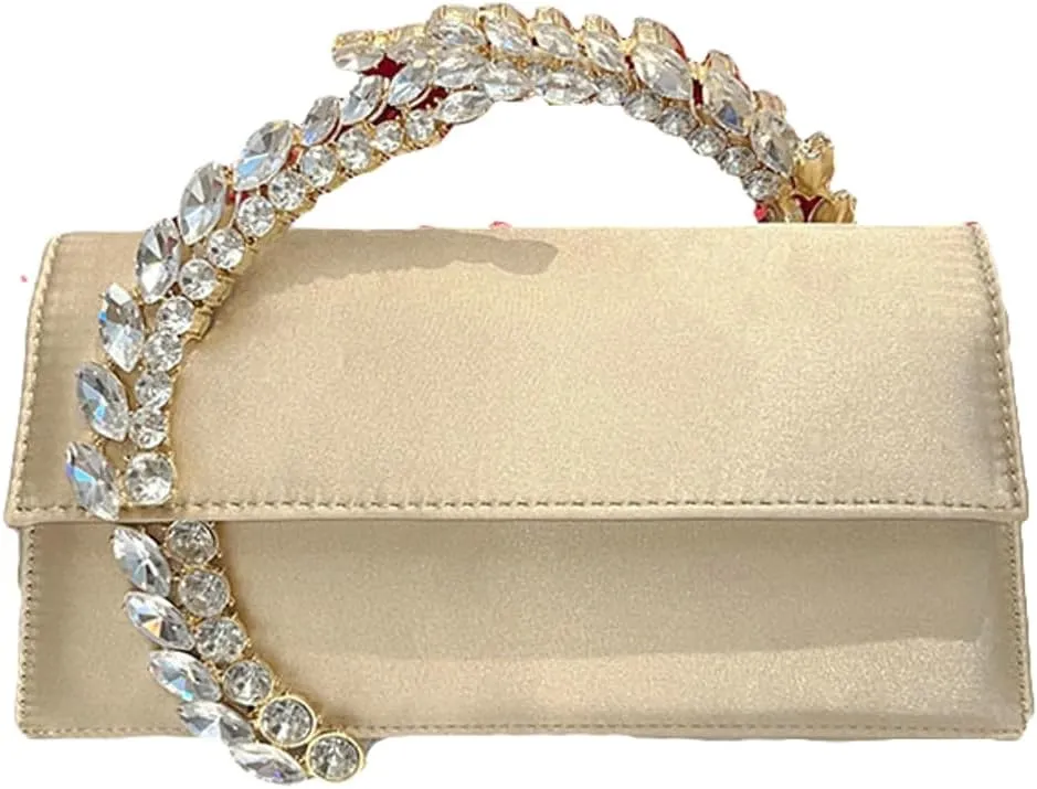 Evening Bag For Women Glitter Crystal Handle Clutch Purse Flap Handbags For Wedding Party Chain Crossbody Bags