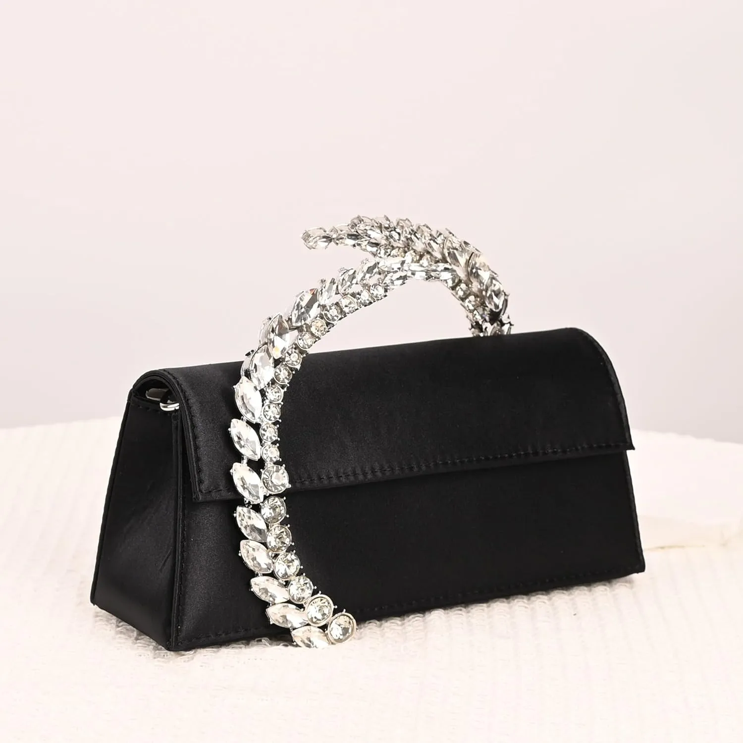 Evening Bag For Women Glitter Crystal Handle Clutch Purse Flap Handbags For Wedding Party Chain Crossbody Bags