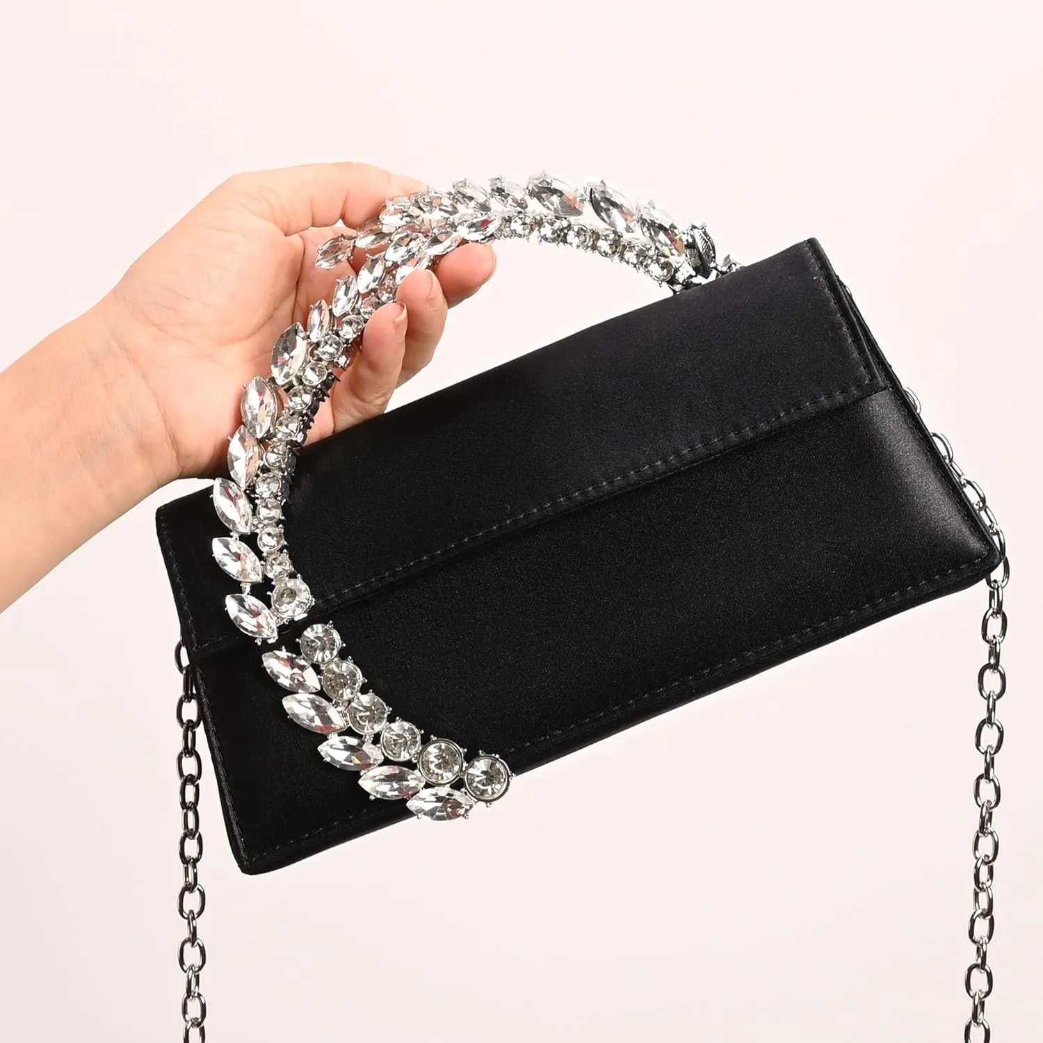 Evening Bag For Women Glitter Crystal Handle Clutch Purse Flap Handbags For Wedding Party Chain Crossbody Bags