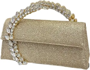 Evening Bag For Women Glitter Crystal Handle Clutch Purse Flap Handbags For Wedding Party Chain Crossbody Bags