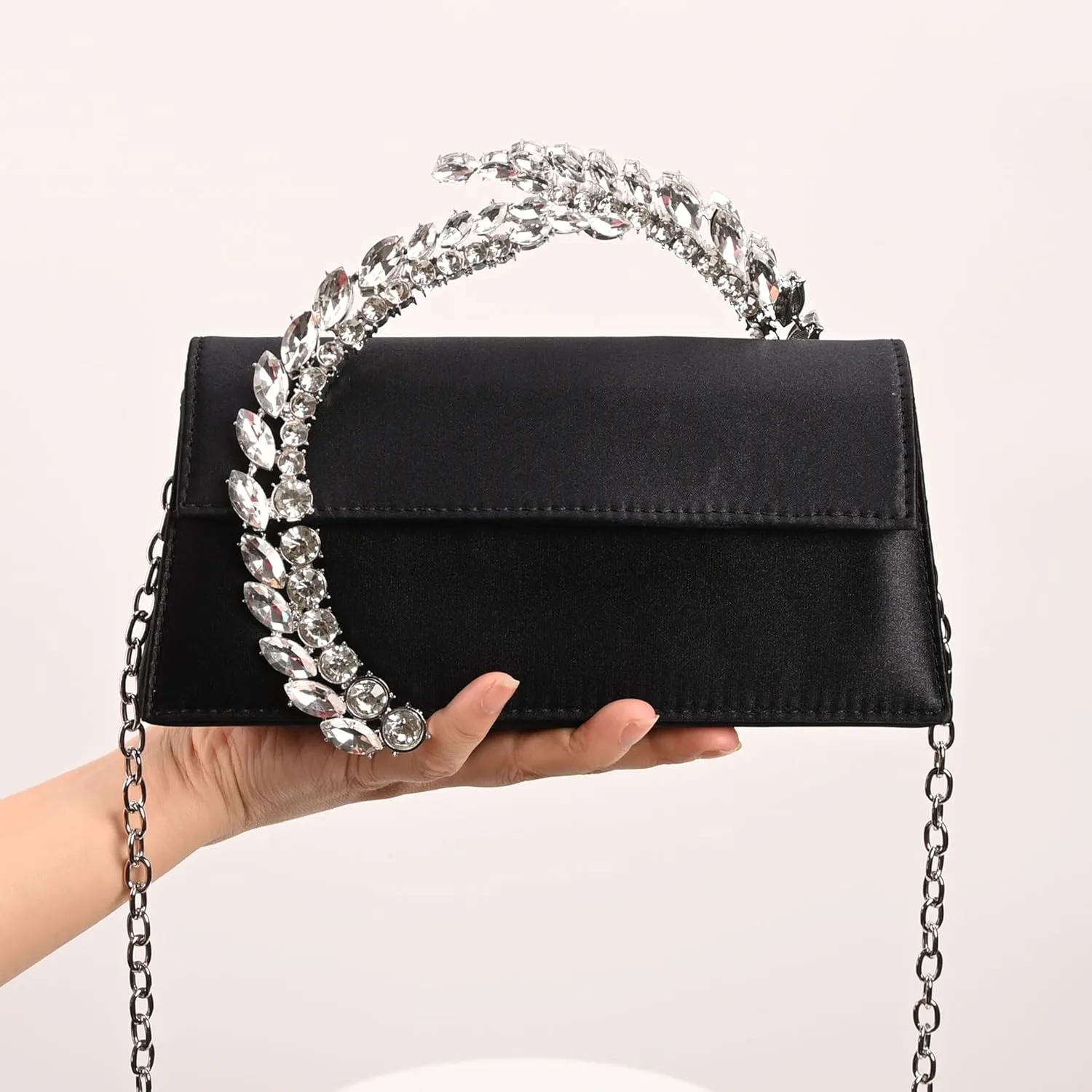 Evening Bag For Women Glitter Crystal Handle Clutch Purse Flap Handbags For Wedding Party Chain Crossbody Bags