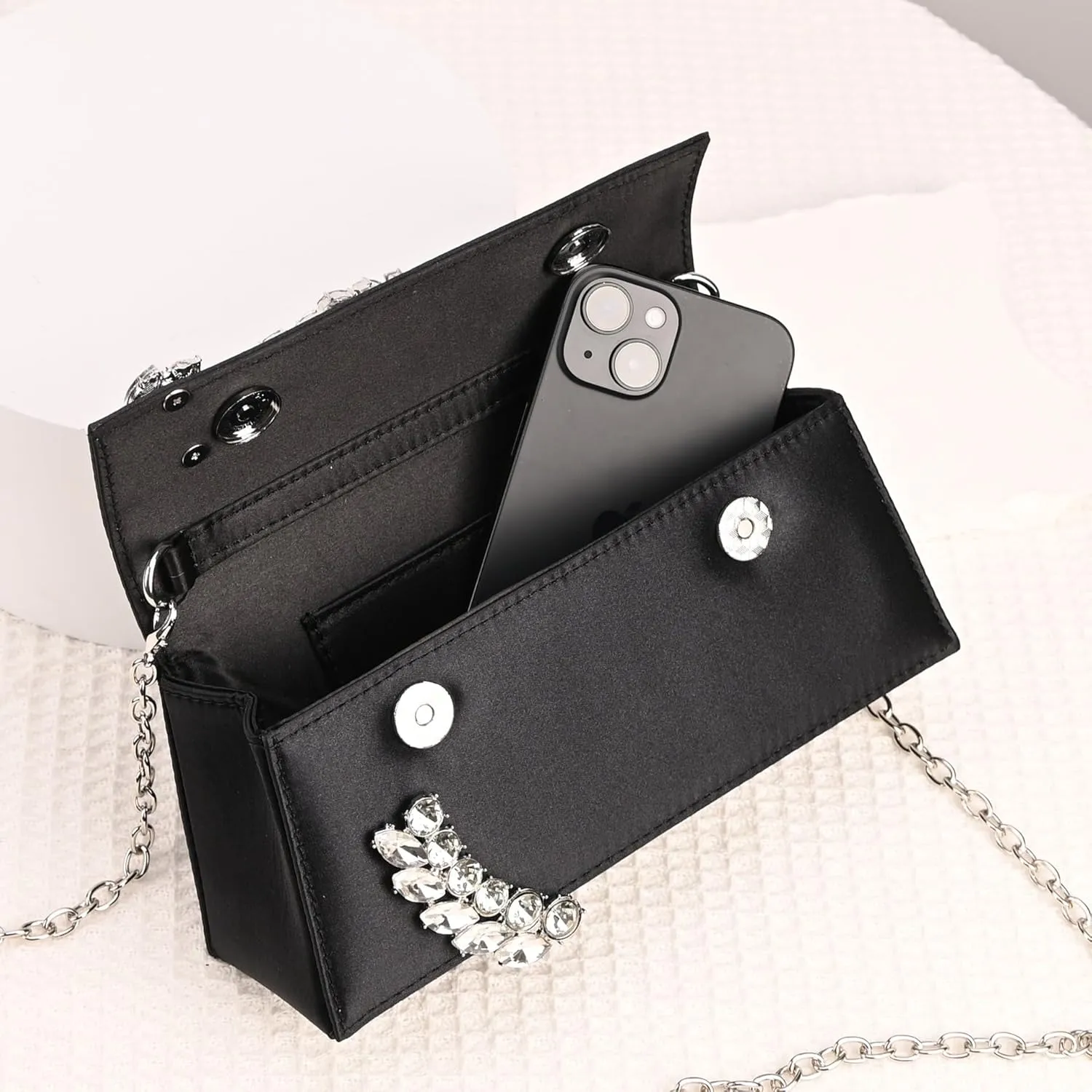 Evening Bag For Women Glitter Crystal Handle Clutch Purse Flap Handbags For Wedding Party Chain Crossbody Bags