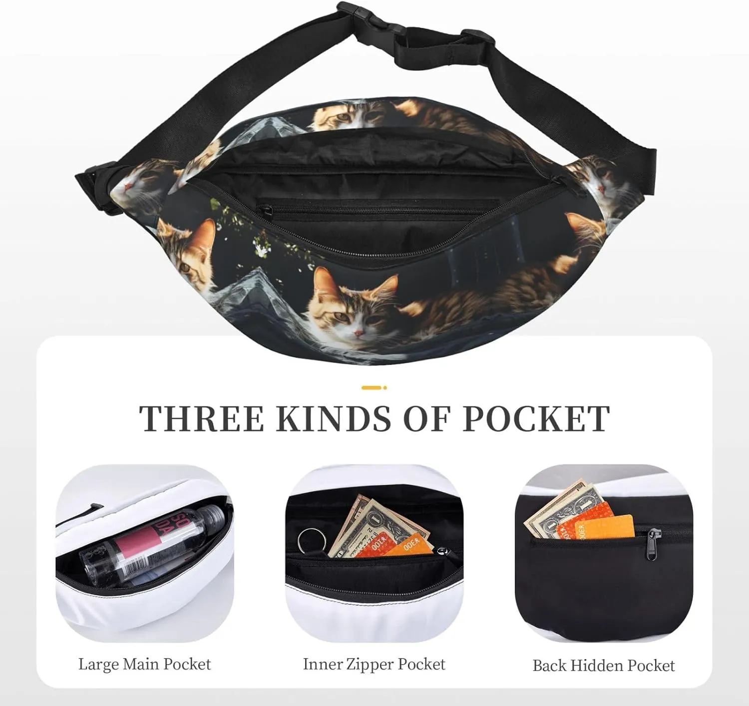 Fanny Pack for Women Men Resting Cat Waist Bag Waterproof Belt Bag with Adjustable Strap