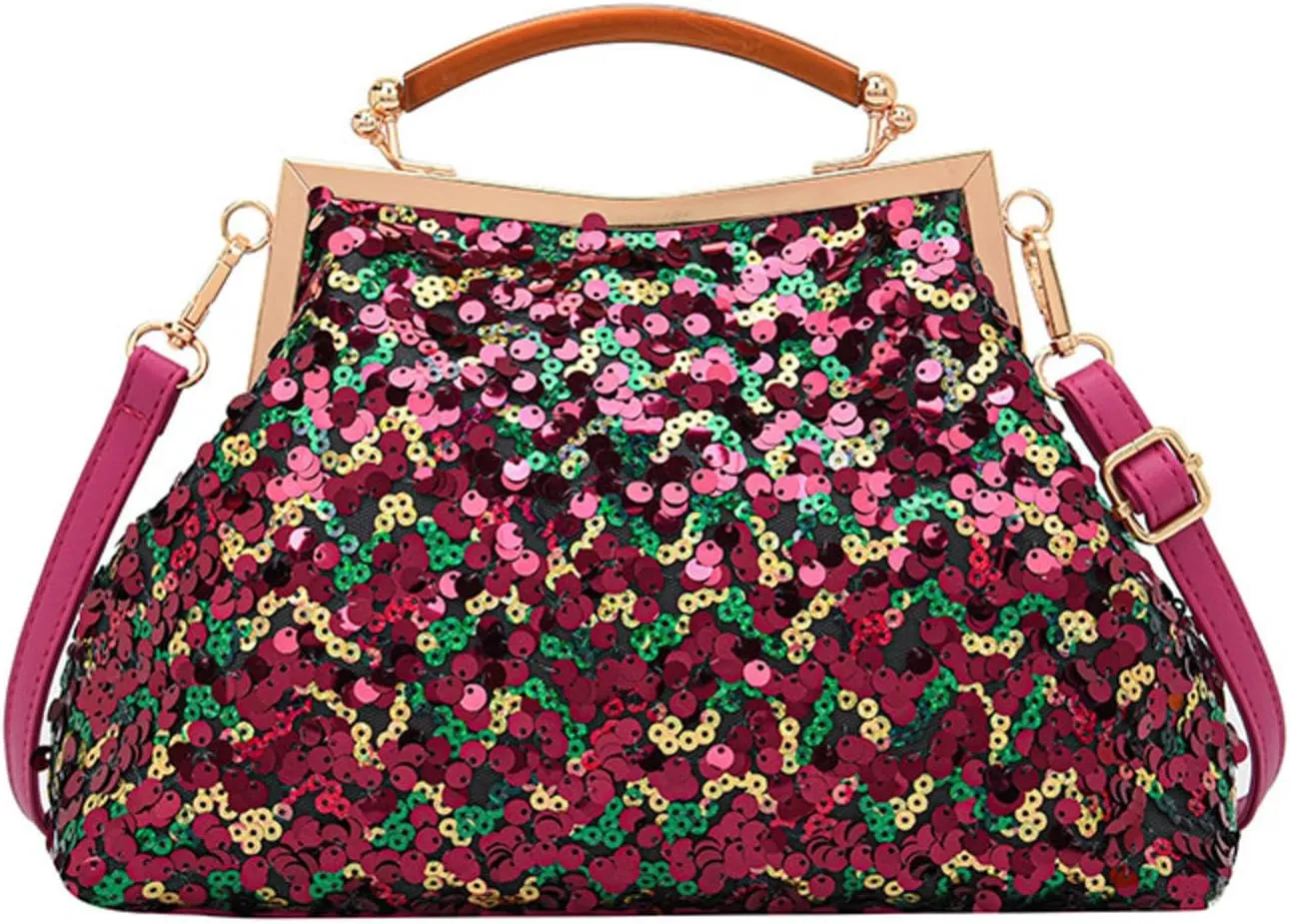 Fashion Women Evening Clutch Metal Glitter Sequin Purple Gold Chain Shoulder Bags Luxury Designer Wedding Prom Handbags