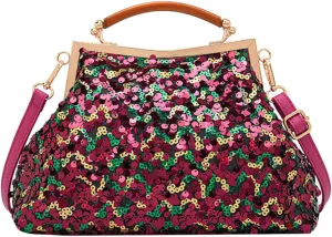 Fashion Women Evening Clutch Metal Glitter Sequin Purple Gold Chain Shoulder Bags Luxury Designer Wedding Prom Handbags