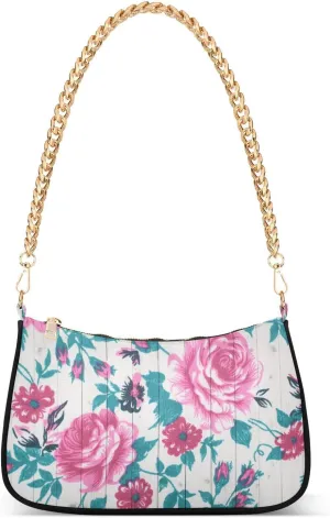 Flowers on Wooden Board Shoulder Handbags for Women Travel Hobo Tote Handbag Women Gold Chain Shoulder Bags Purse with Zipper Closure
