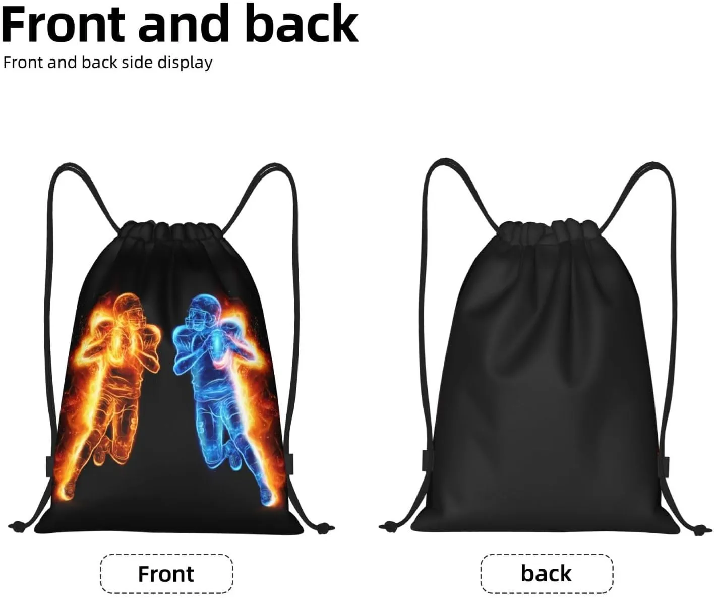 Football Drawstring Bags for Kids Teens Boys, Cool Sports Drawstring Backpack with Printed Two Playing Football Men Pattern, Black Casual Knapsack for Adults for Gym Hiking Swimming Beach Yoga, Small