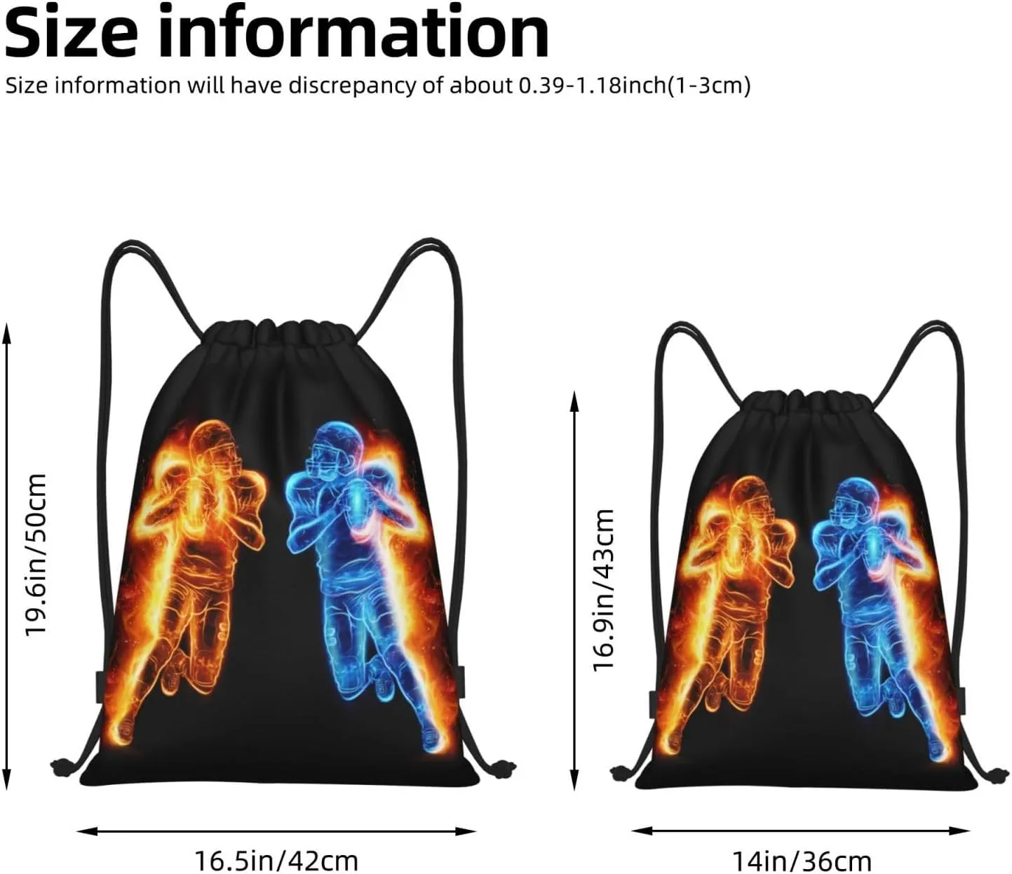 Football Drawstring Bags for Kids Teens Boys, Cool Sports Drawstring Backpack with Printed Two Playing Football Men Pattern, Black Casual Knapsack for Adults for Gym Hiking Swimming Beach Yoga, Small