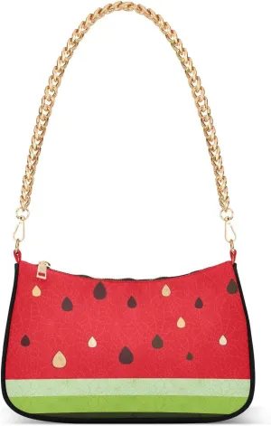 Fruit Watermelon Pattern Shoulder Handbags for Women Travel Hobo Tote Handbag Women Gold Chain Shoulder Bags Purse with Zipper Closure