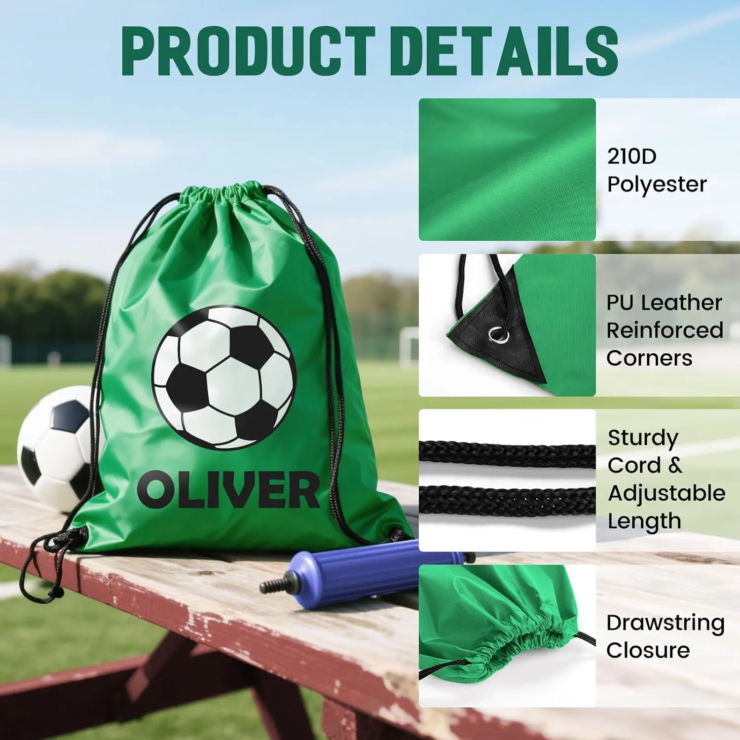 Fyore Custom Drawstring Backpacks, Bulk Personalized Drawstring Sports Bags with Soccer and Name for Gym Beach Climb Trips Party Team Events- 13.4x17Inch,12 Colors