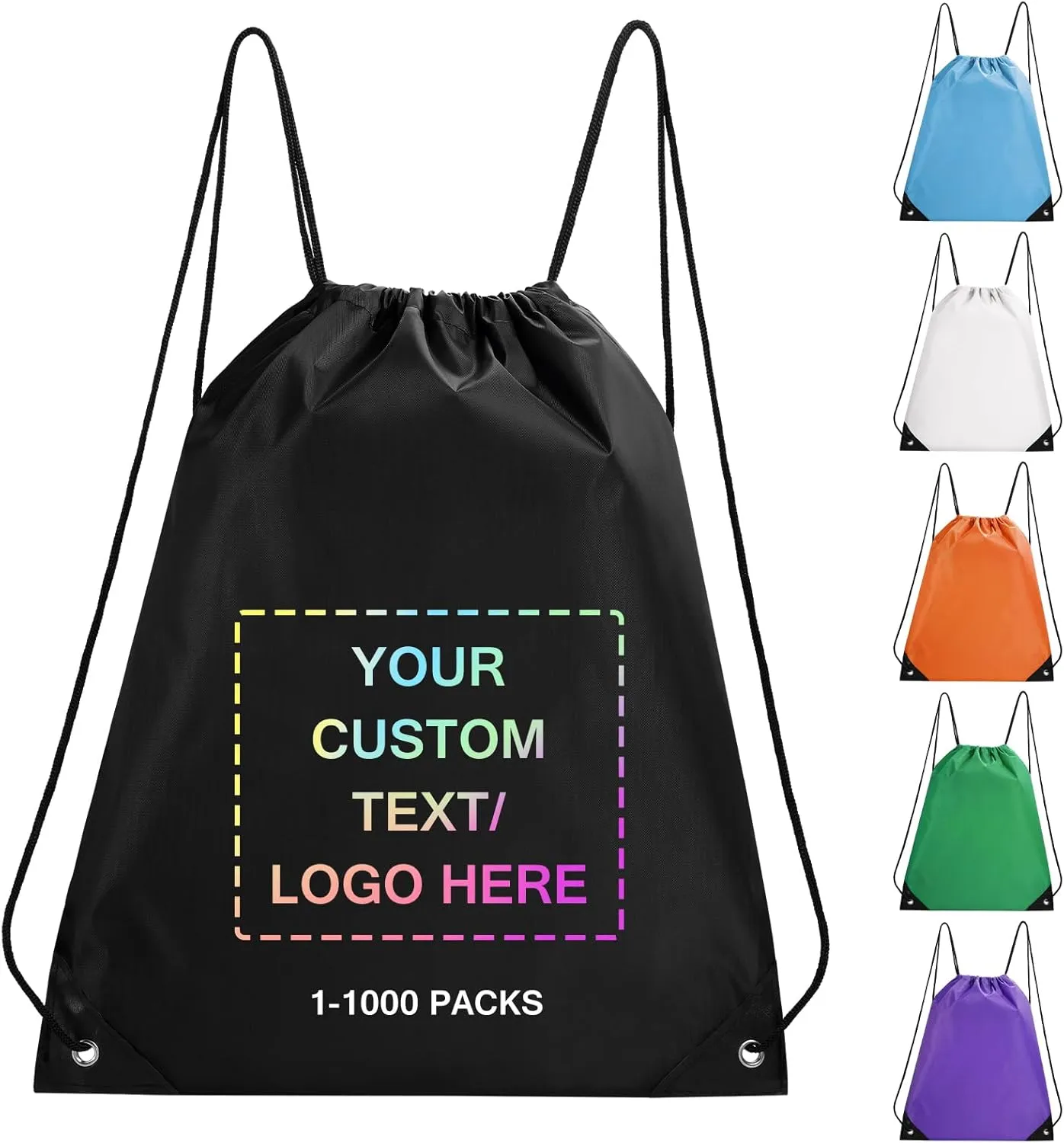 Fyore Custom Drawstring Backpacks, Bulk Personalized Drawstring Sports Bags with Your Logo Text for Gym Beach Climb Trips Party Events- 13.4x17Inch,12 Colors