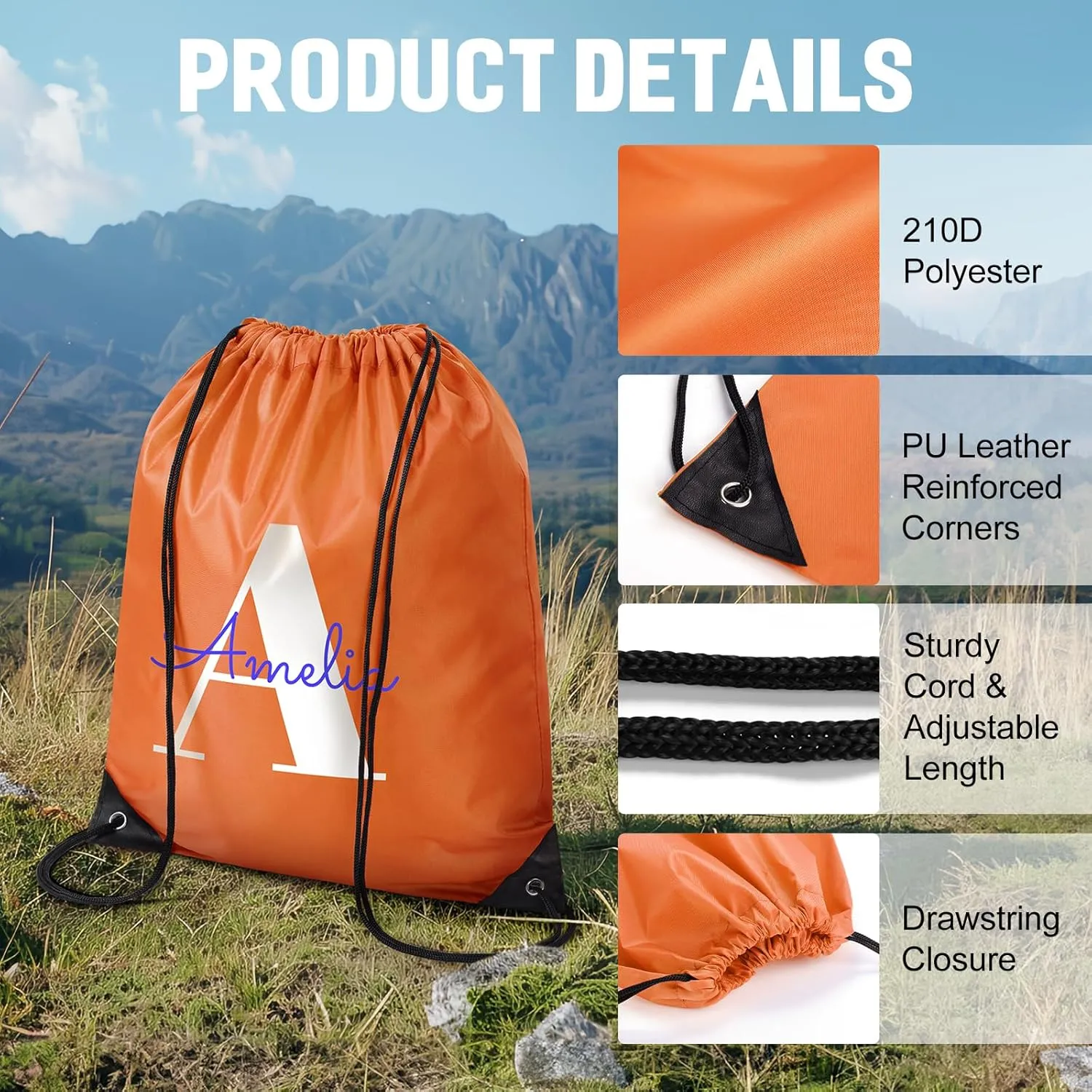 Fyore Custom Drawstring Backpacks, Bulk Personalized Drawstring Sports Bags with Your Text Name Numbers for Gym Beach Climb Trips Party Events- 13.4x17Inch,12 Colors