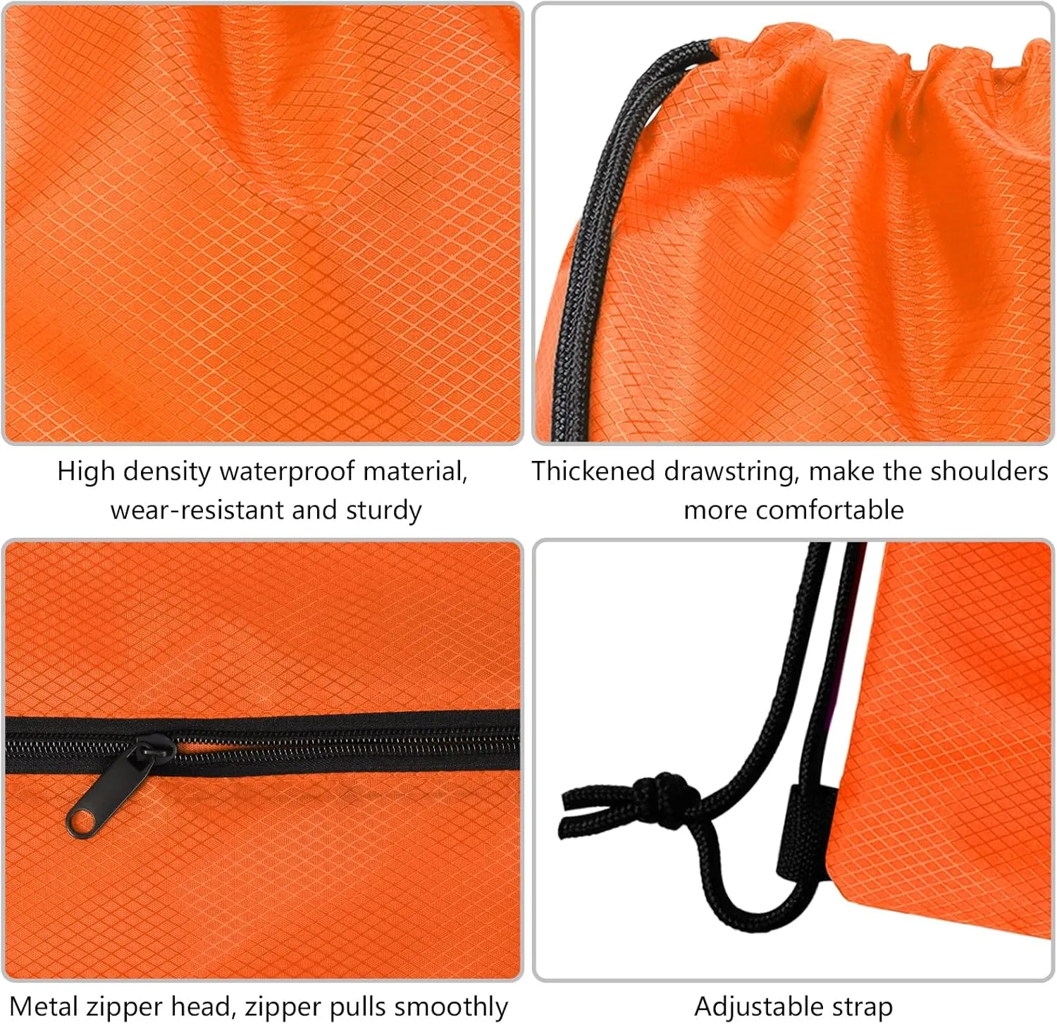 GoodtoU Drawstring Back Bag with Zipper Pocket - Waterproof Swim Gym Backpack for Men & Women (Orange 2 pcs)