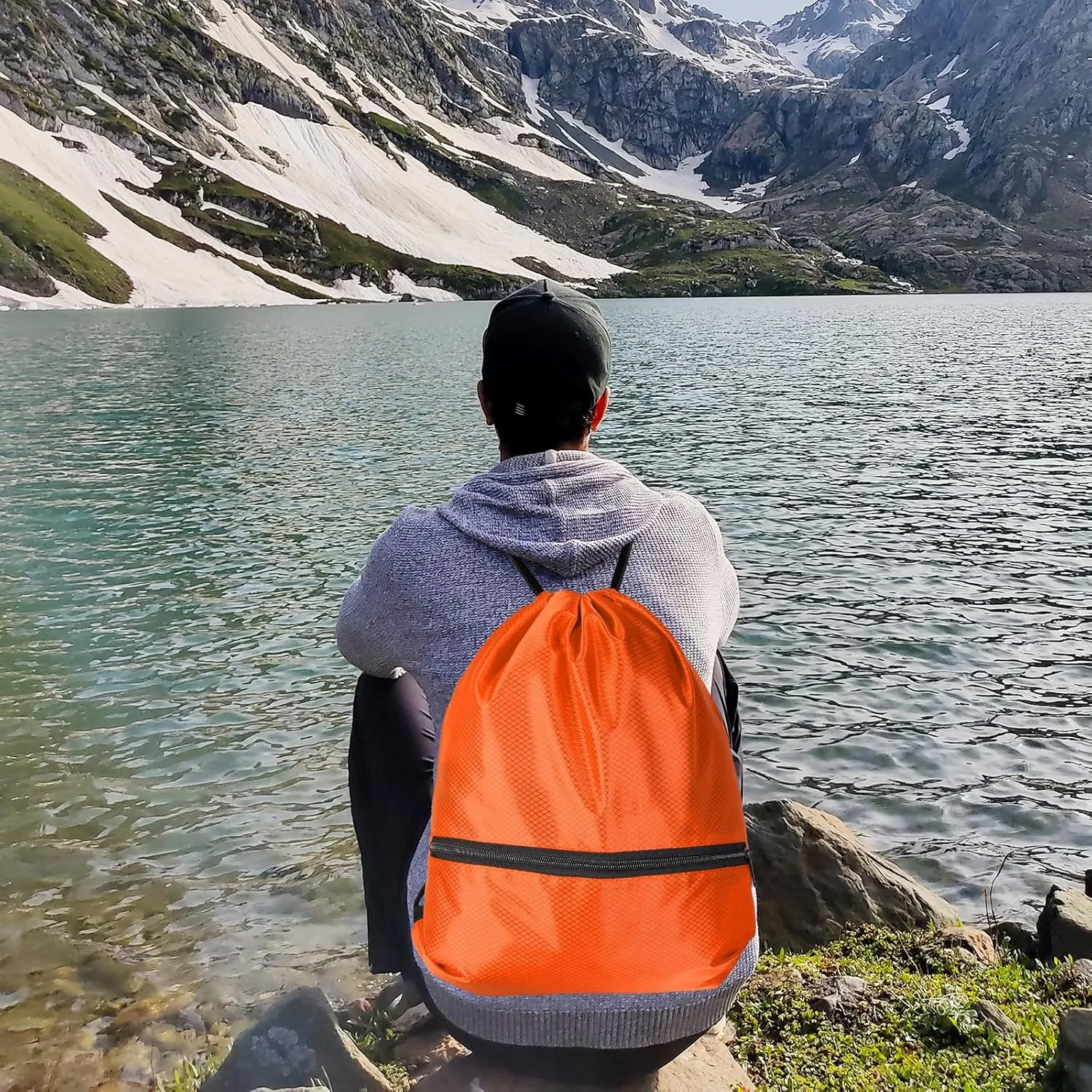 GoodtoU Drawstring Back Bag with Zipper Pocket - Waterproof Swim Gym Backpack for Men & Women (Orange 2 pcs)