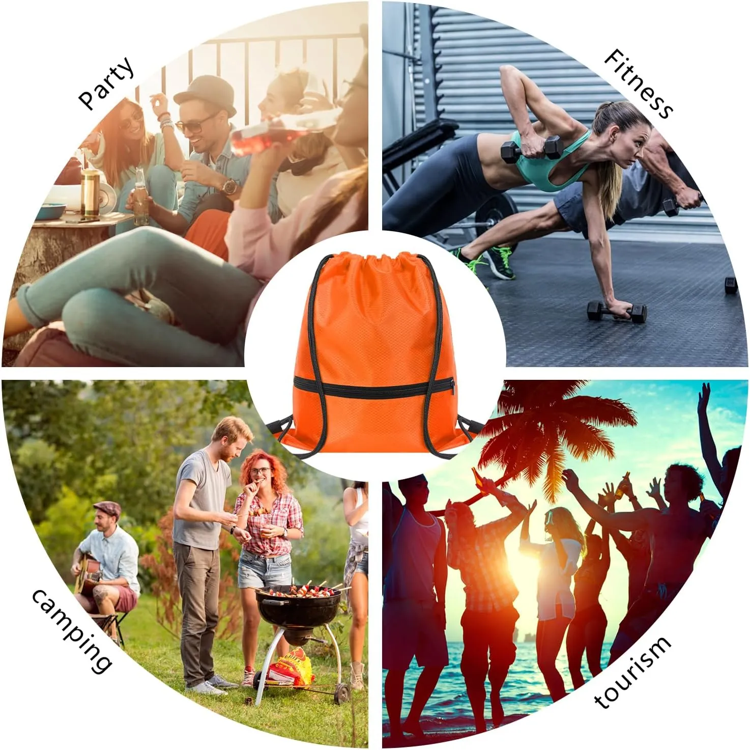 GoodtoU Drawstring Back Bag with Zipper Pocket - Waterproof Swim Gym Backpack for Men & Women (Orange 2 pcs)