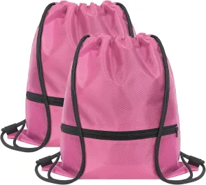 GoodtoU Drawstring Backpack Waterproof, Draw String Back Bag with Zipper Pocket Cinch Bags Swim Gym Backpack for Men Women (Pink 2 pcs)