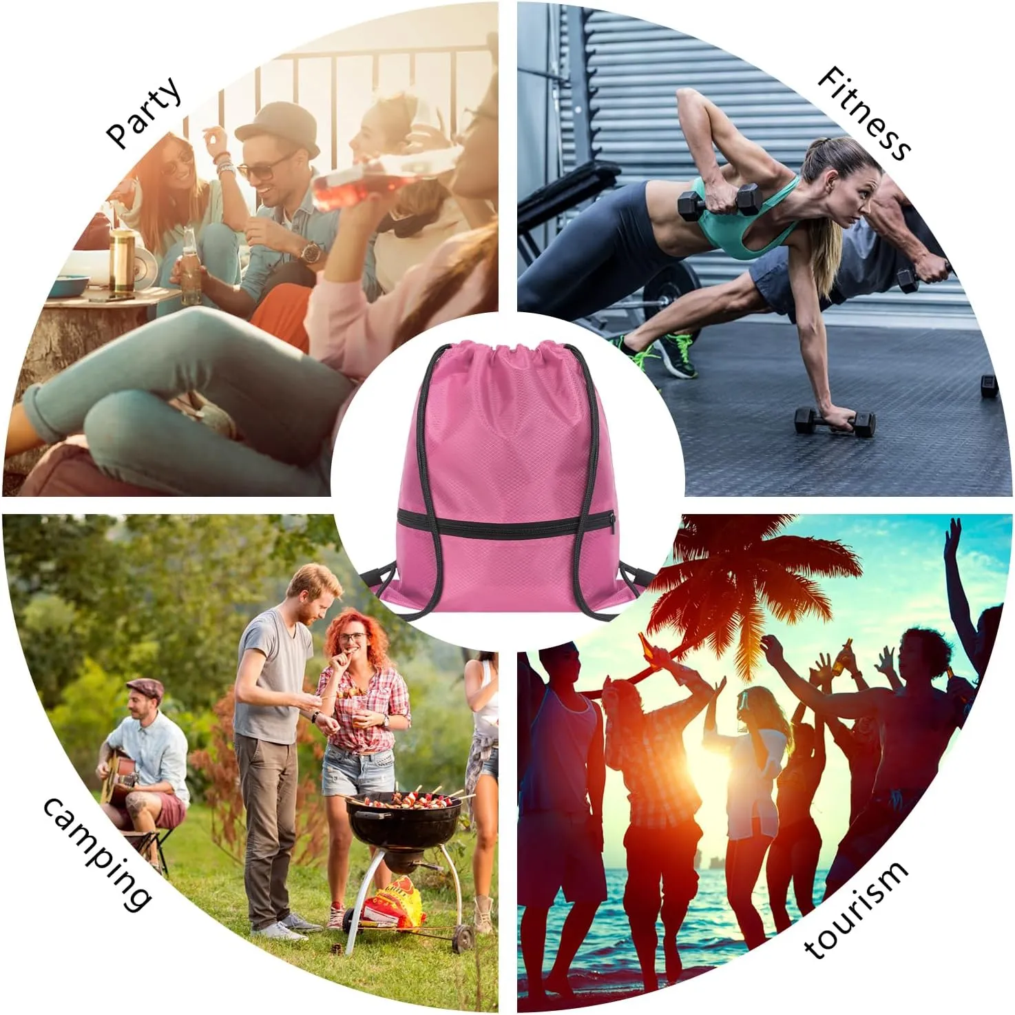 GoodtoU Drawstring Backpack Waterproof, Draw String Back Bag with Zipper Pocket Cinch Bags Swim Gym Backpack for Men Women (Pink 2 pcs)