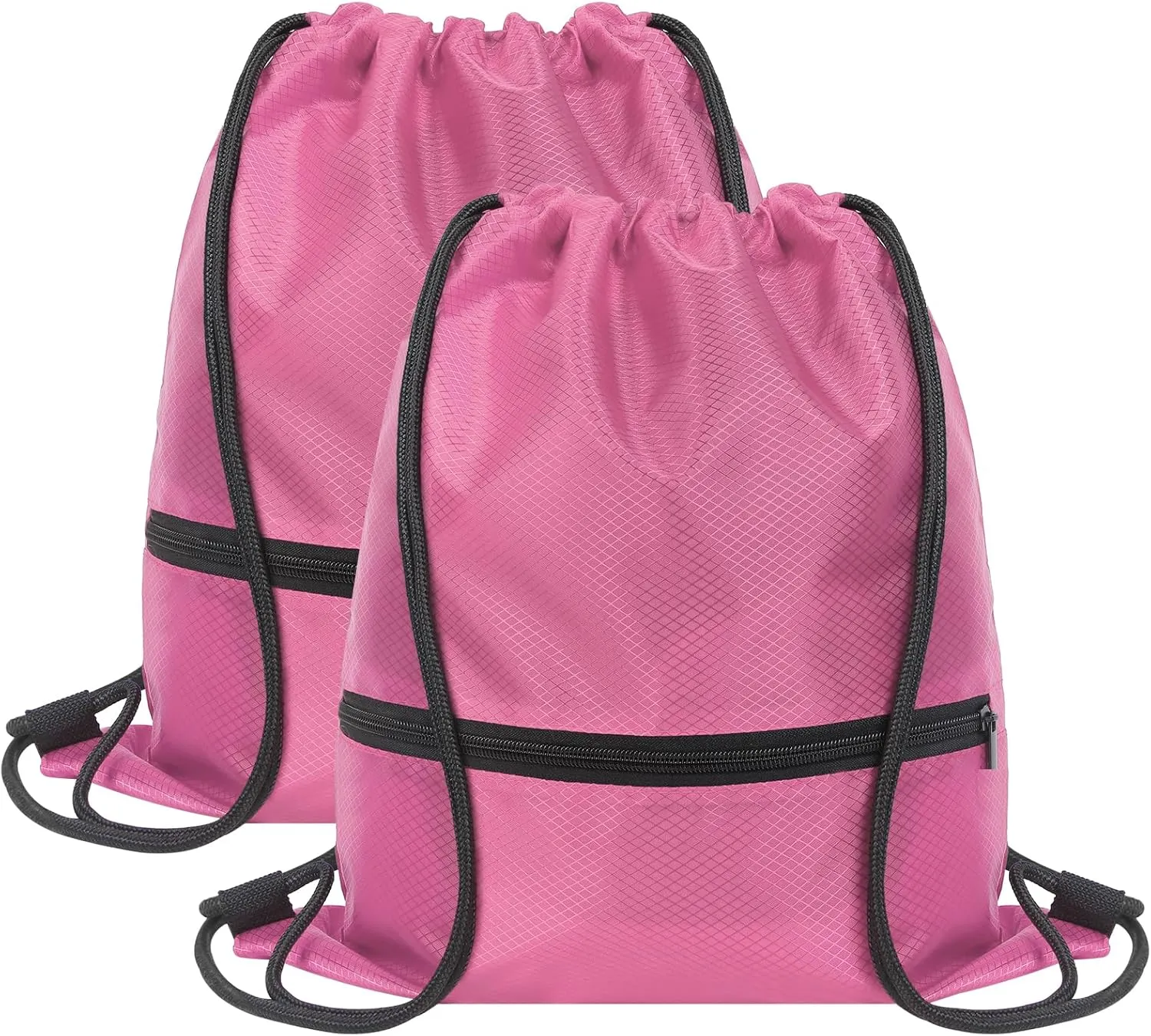 GoodtoU Drawstring Backpack Waterproof, Draw String Back Bag with Zipper Pocket Cinch Bags Swim Gym Backpack for Men Women (Pink 2 pcs)