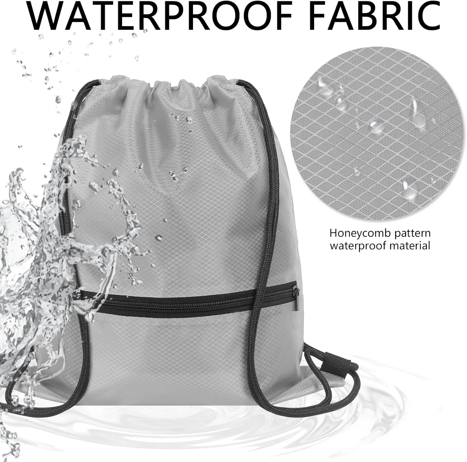 GoodtoU Drawstring Backpack Waterproof With Zipper Pocket - Cinch Bag, Swim and Gym Backpack for Men and Women (Grey 2 Pcs)