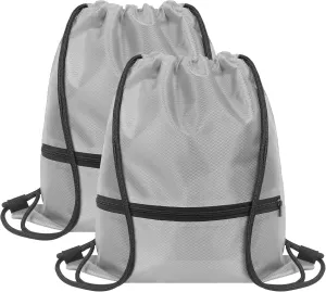 GoodtoU Drawstring Backpack Waterproof With Zipper Pocket - Cinch Bag, Swim and Gym Backpack for Men and Women (Grey 2 Pcs)
