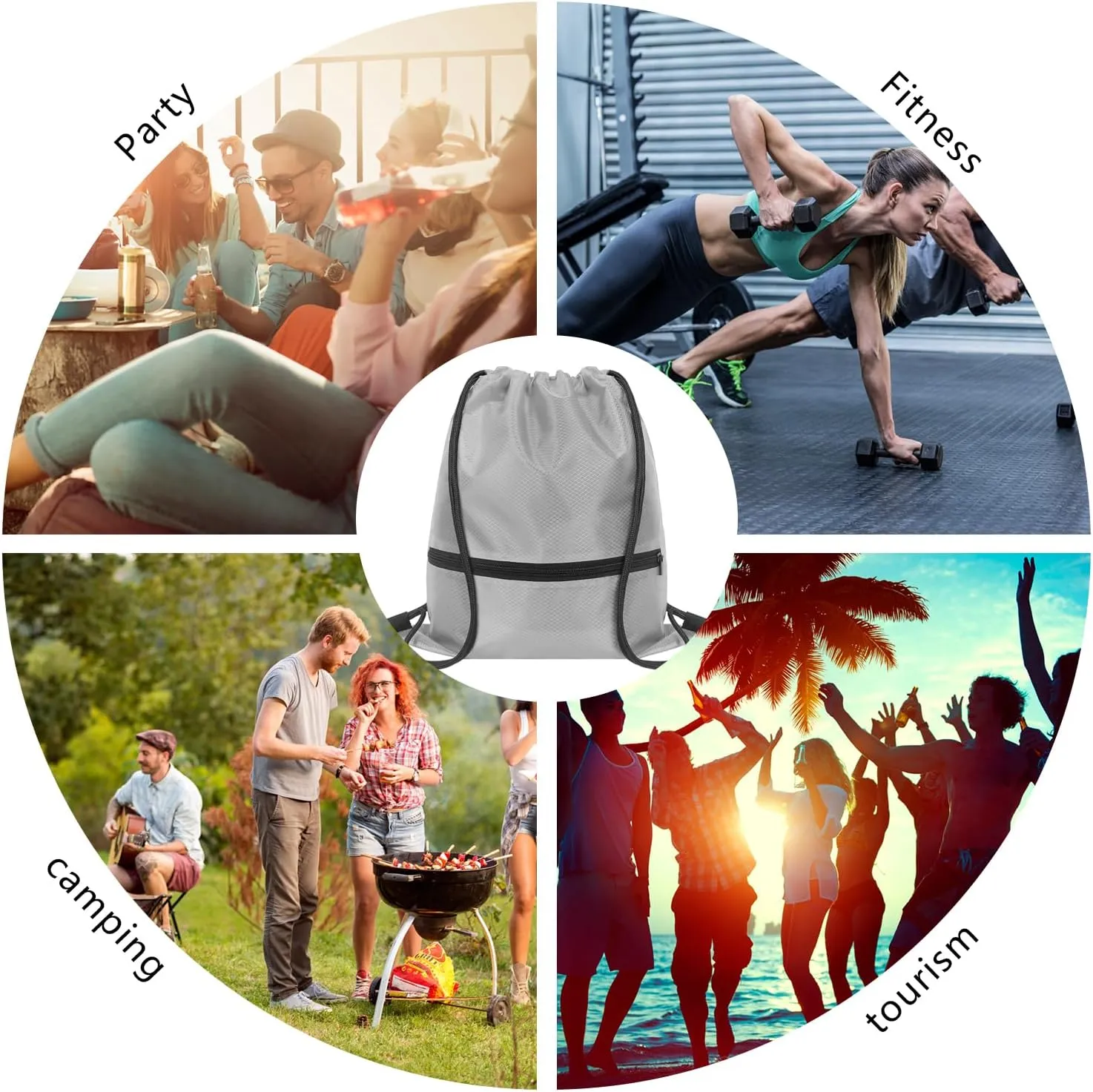 GoodtoU Drawstring Backpack Waterproof With Zipper Pocket - Cinch Bag, Swim and Gym Backpack for Men and Women (Grey 2 Pcs)