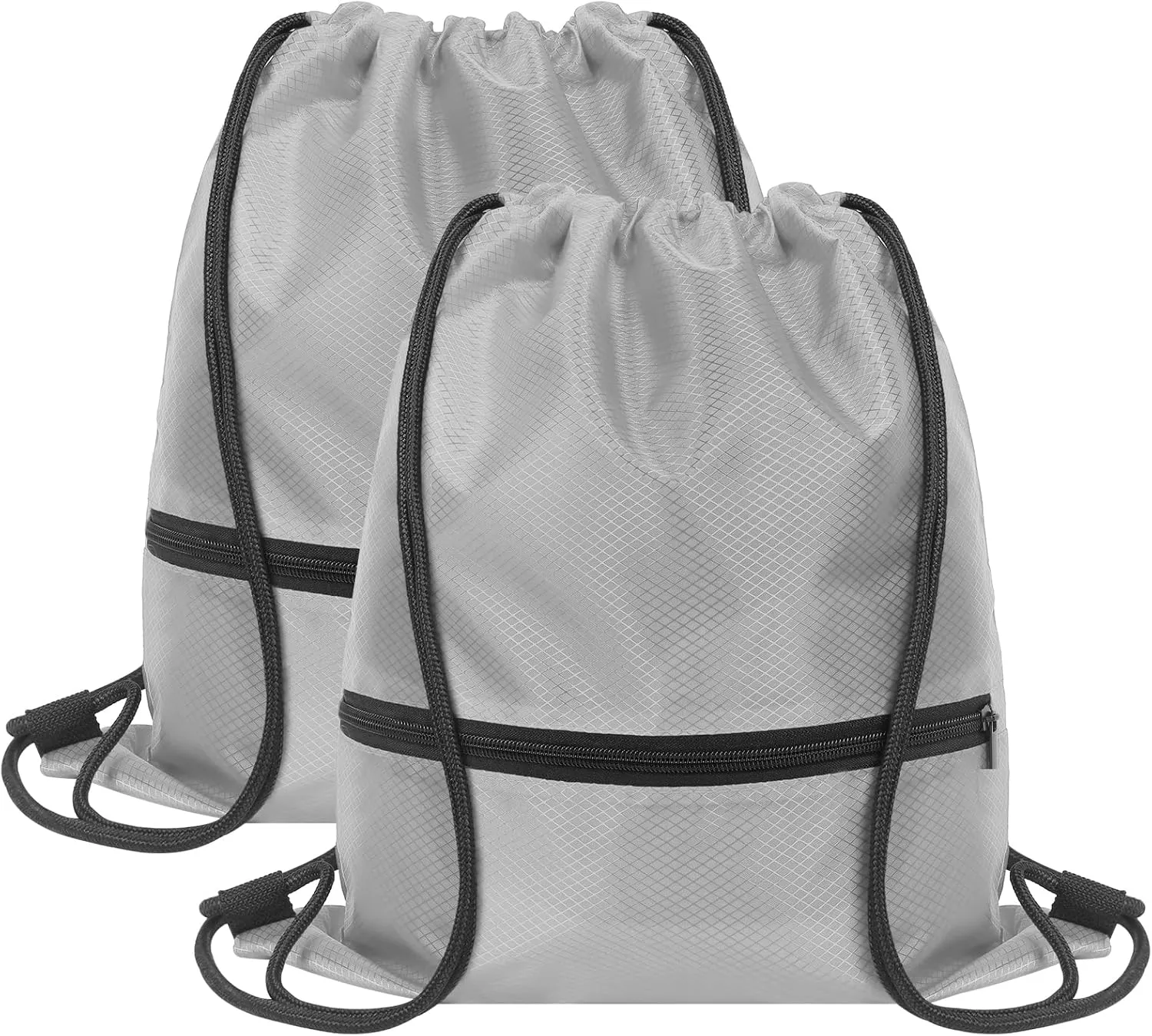 GoodtoU Drawstring Backpack Waterproof With Zipper Pocket - Cinch Bag, Swim and Gym Backpack for Men and Women (Grey 2 Pcs)