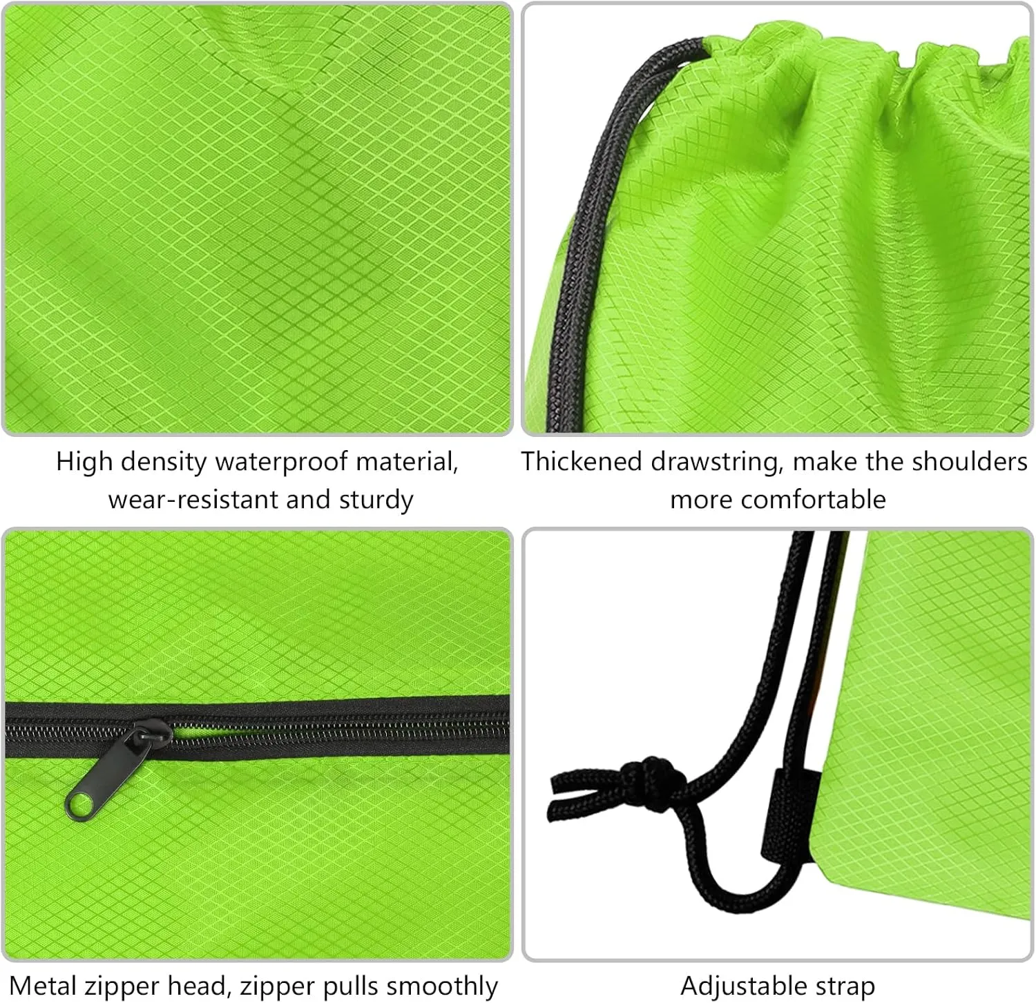 GoodtoU Gym Backpack with Zipper Pocket - Drawstring Swimming Bag for Men & Women (Green, 2 pcs)