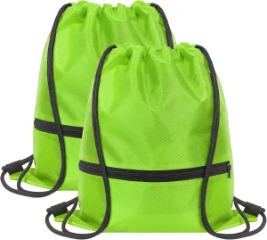 GoodtoU Gym Backpack with Zipper Pocket - Drawstring Swimming Bag for Men & Women (Green, 2 pcs)