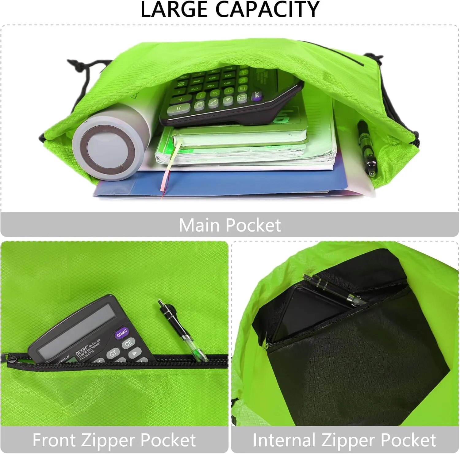 GoodtoU Gym Backpack with Zipper Pocket - Drawstring Swimming Bag for Men & Women (Green, 2 pcs)
