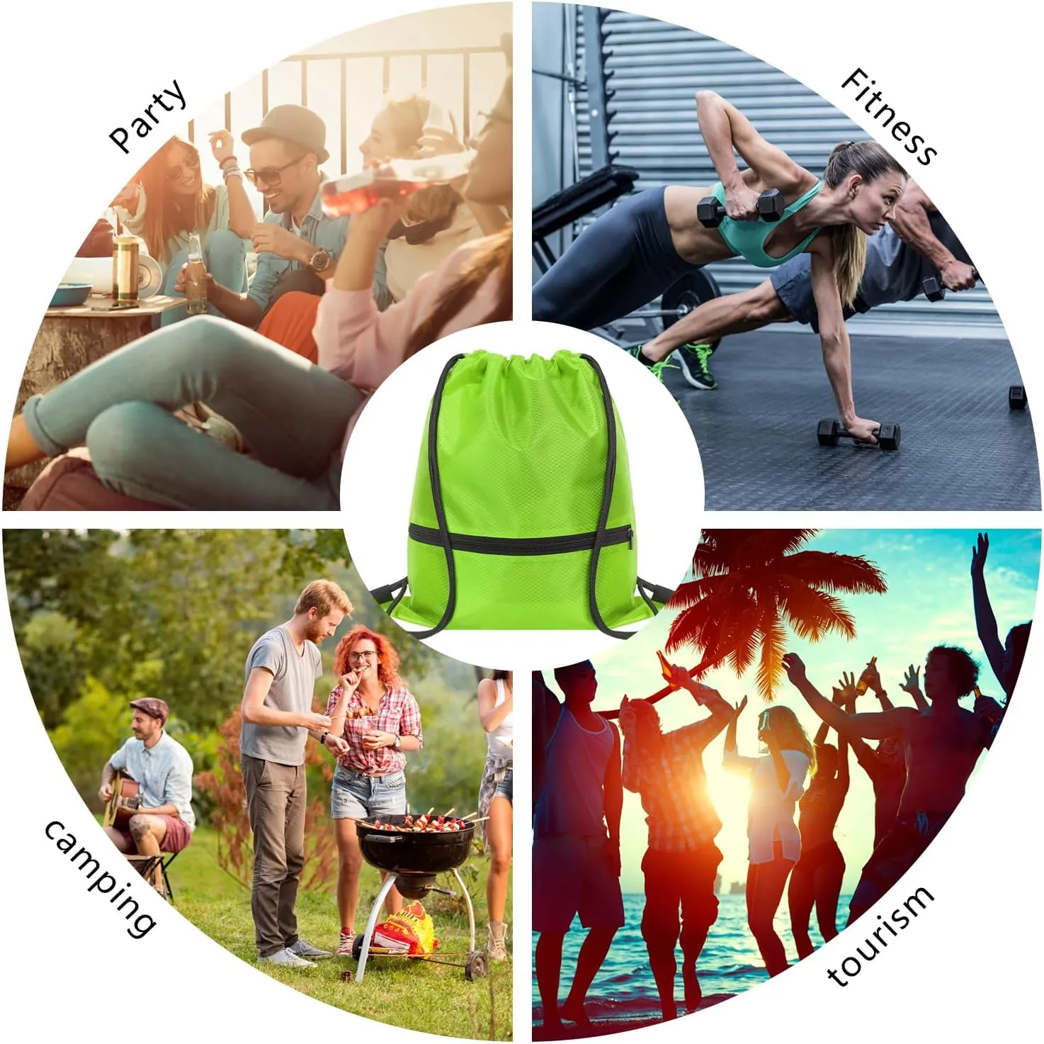 GoodtoU Gym Backpack with Zipper Pocket - Drawstring Swimming Bag for Men & Women (Green, 2 pcs)