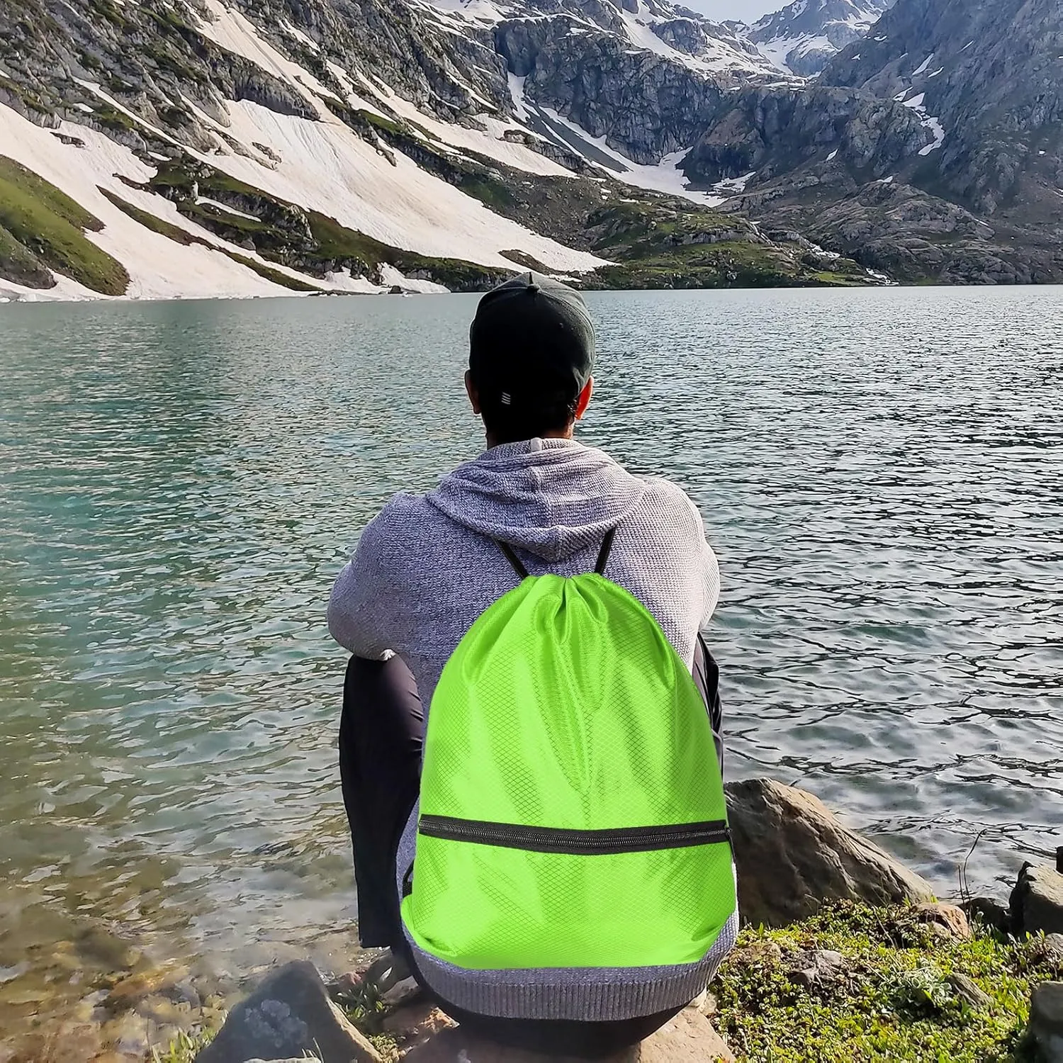 GoodtoU Gym Backpack with Zipper Pocket - Drawstring Swimming Bag for Men & Women (Green, 2 pcs)