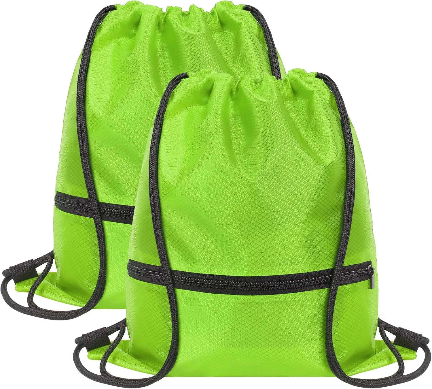 GoodtoU Gym Backpack with Zipper Pocket - Drawstring Swimming Bag for Men & Women (Green, 2 pcs)