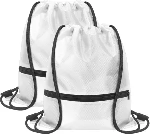 GoodtoU Gym Bags, Waterproof Cinch Bags with Zipper Pocket, Swim Backpack for Men Women (White 2 pcs)