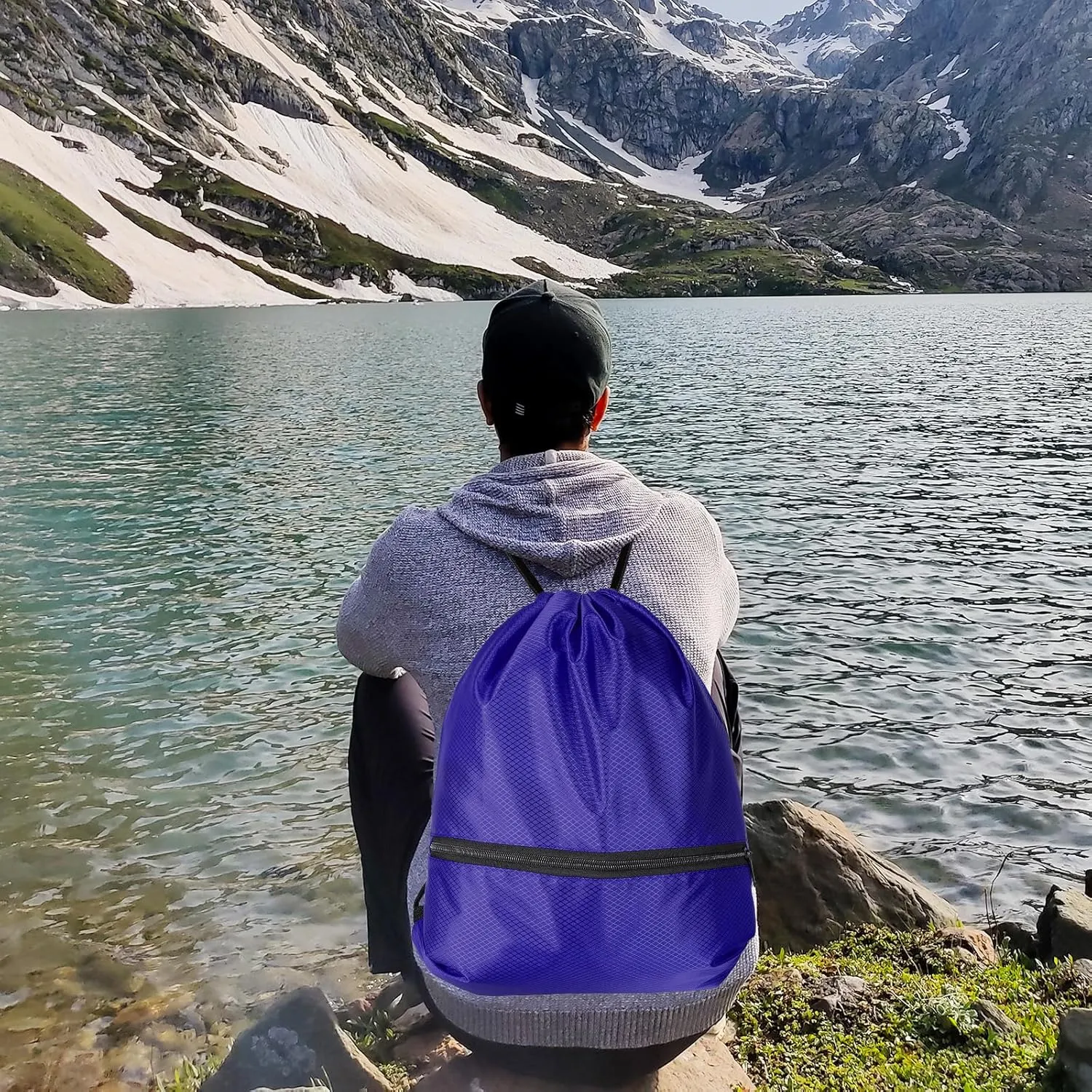 GoodtoU Gym Drawstring Bag, Waterproof Backpack with Zipper Pocket - Cinch Swimming Bag for Men & Women (Blue, 2 pcs)