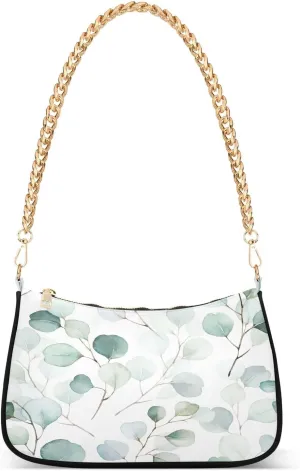 Green Leaves Shoulder Handbags for Women Travel Hobo Tote Handbag Women Gold Chain Shoulder Bags Purse with Zipper Closure