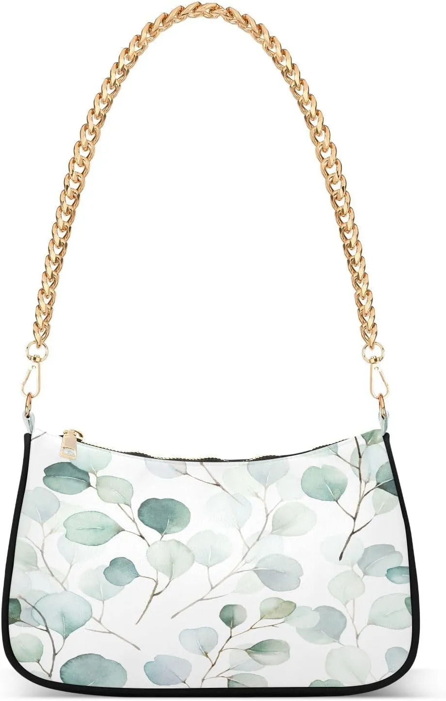 Green Leaves Shoulder Handbags for Women Travel Hobo Tote Handbag Women Gold Chain Shoulder Bags Purse with Zipper Closure