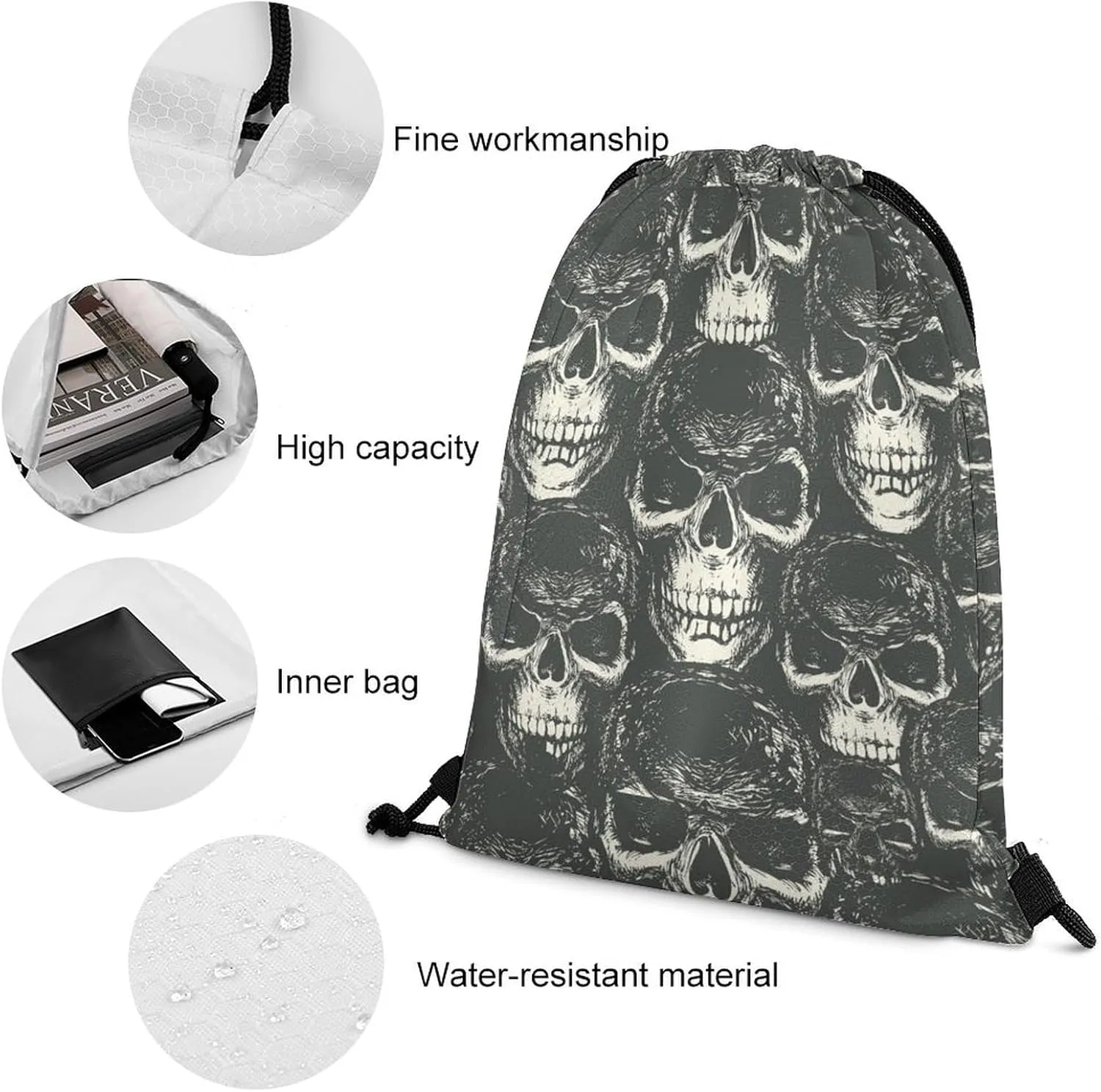Human Skulls Lightweight Drawstring Backpack - Your Ideal Soccer Bag, Swim Bag And Gym Bag, 35*42cm, Style-18-3