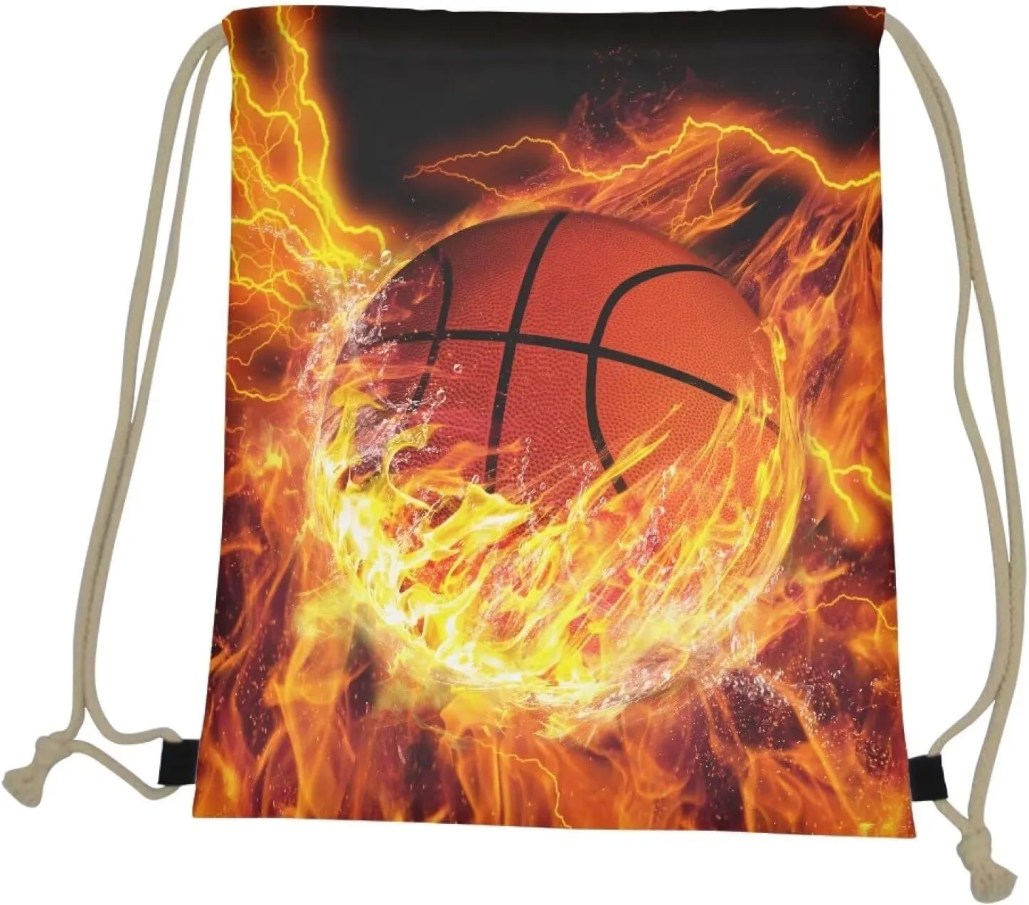 INSTANTARTS Basketball Boys Drawstring Backpacks Flame Foldable String Bags Lightweight Shoulder Satchel Pouch for Shopping Yoga Hiking