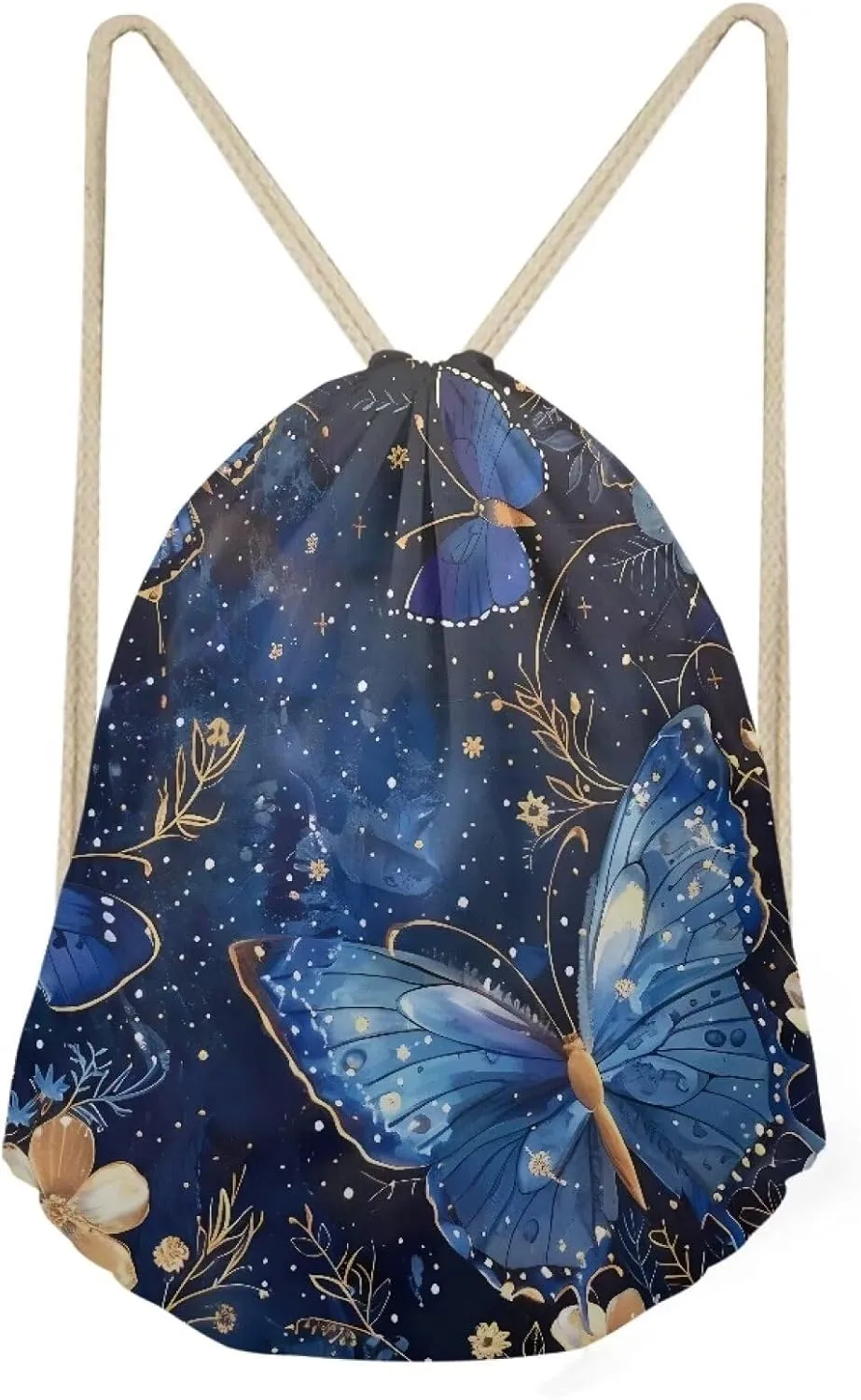 INSTANTARTS Butterfly Drawstring Backpacks Women Girls Polyester Durable Training Gymsack Reusable Foldable String Storage Pouch