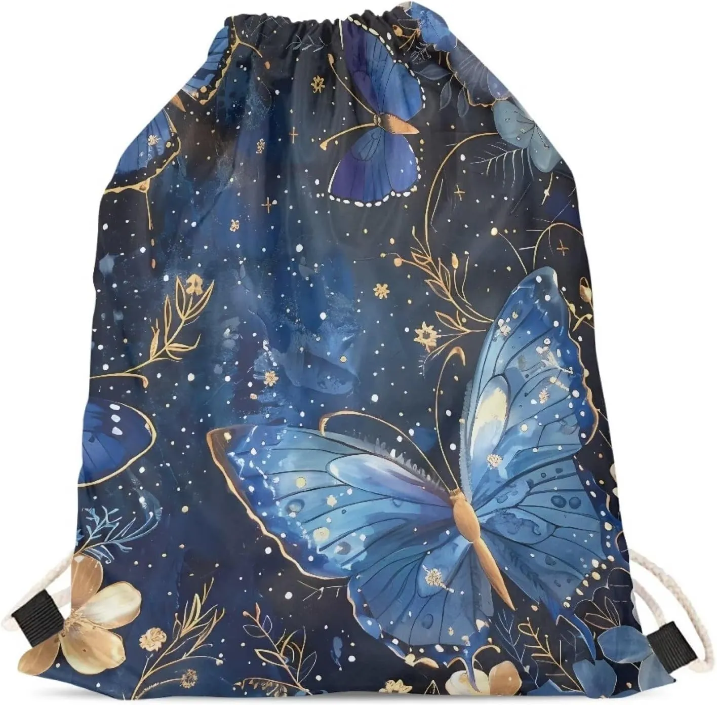 INSTANTARTS Butterfly Drawstring Backpacks Women Girls Polyester Durable Training Gymsack Reusable Foldable String Storage Pouch