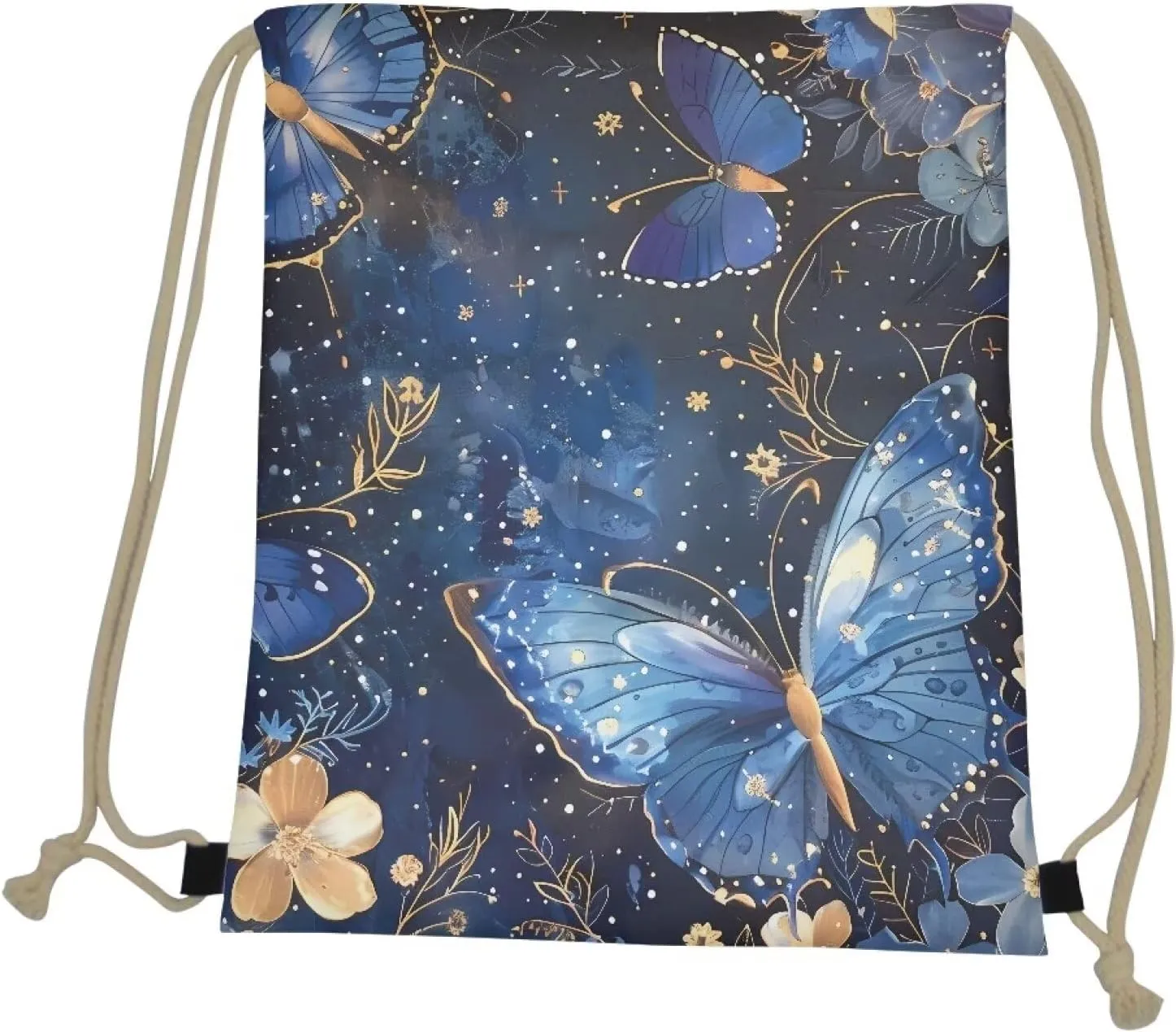 INSTANTARTS Butterfly Drawstring Backpacks Women Girls Polyester Durable Training Gymsack Reusable Foldable String Storage Pouch
